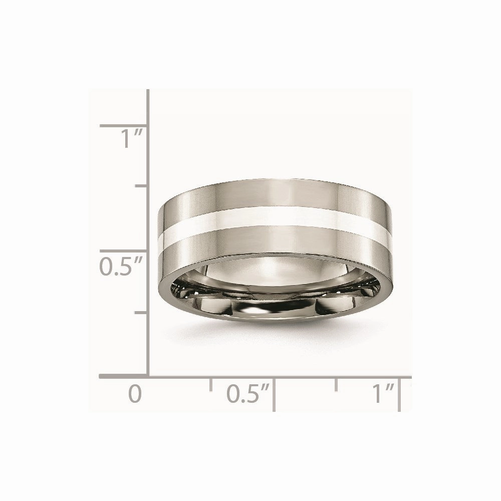 Titanium Sterling Silver Inlay Flat 8mm Polished Band | TB209