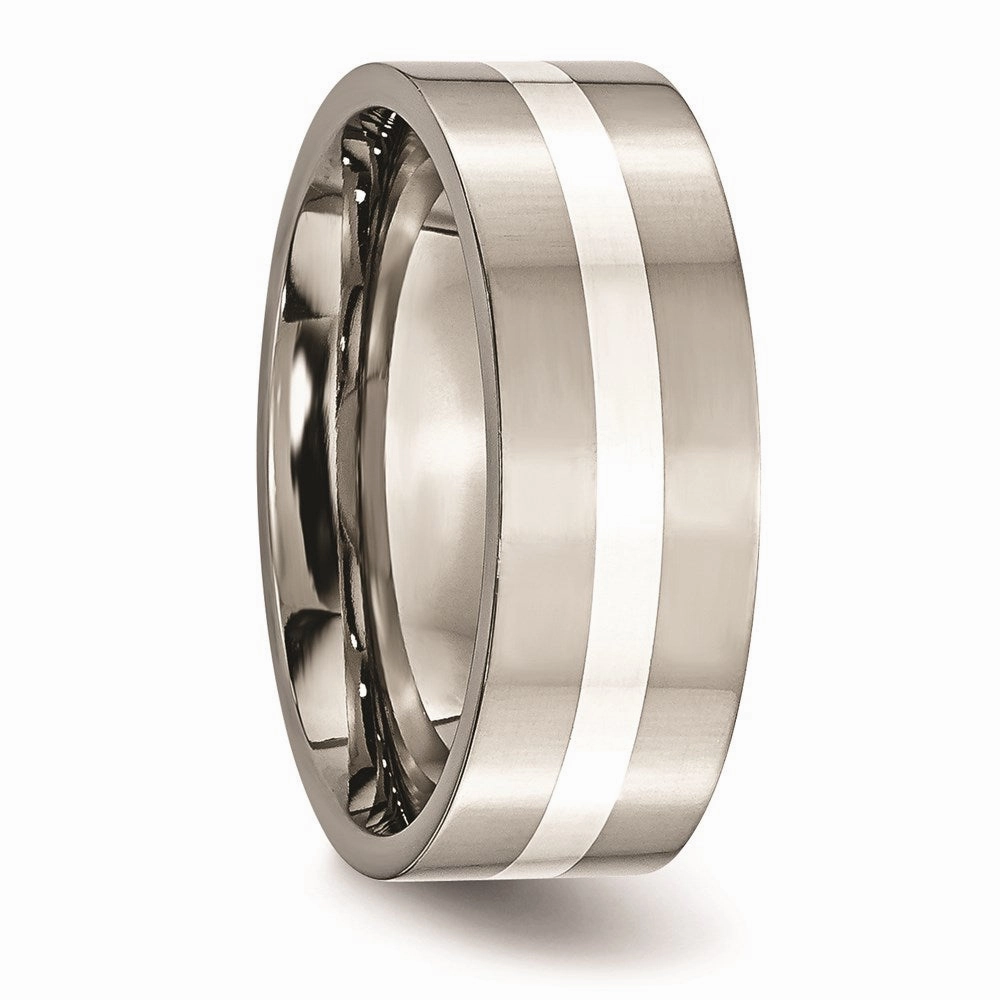 Titanium Sterling Silver Inlay Flat 8mm Polished Band | TB209