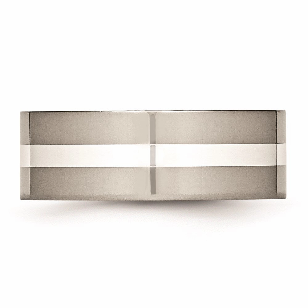 Titanium Sterling Silver Inlay Flat 8mm Polished Band | TB209