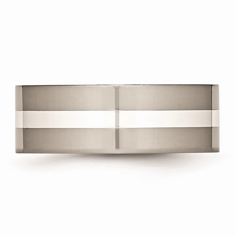 Titanium Sterling Silver Inlay Flat 8mm Polished Band | TB209