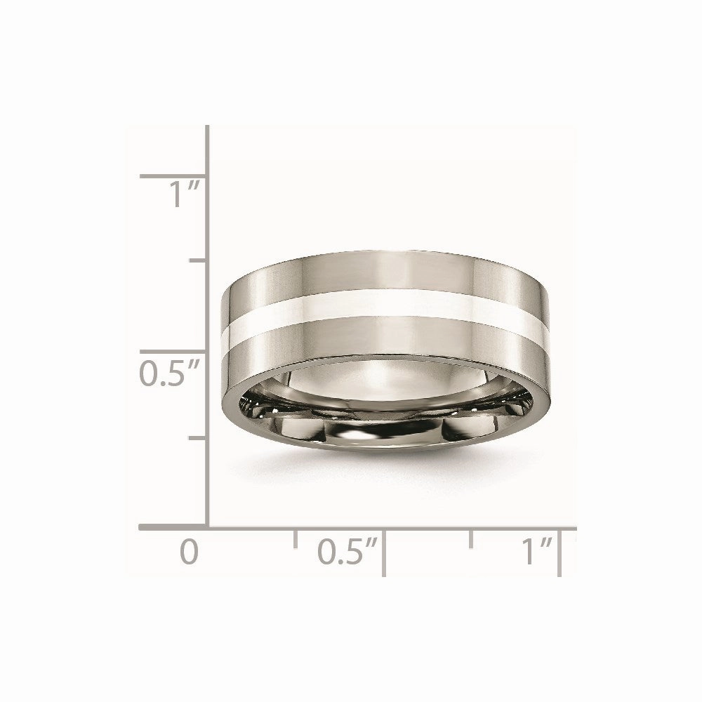 Titanium Sterling Silver Inlay Flat 8mm Polished Band | TB209