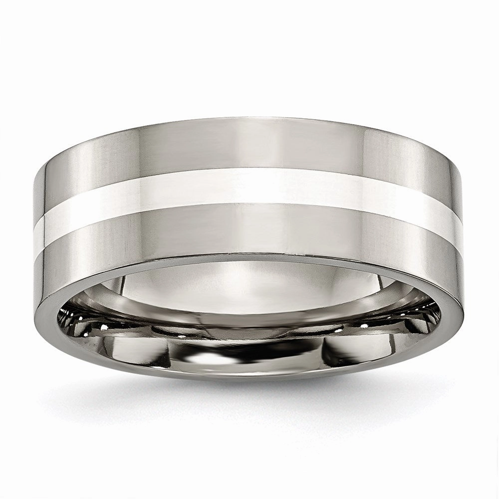 Titanium Sterling Silver Inlay Flat 8mm Polished Band | TB209