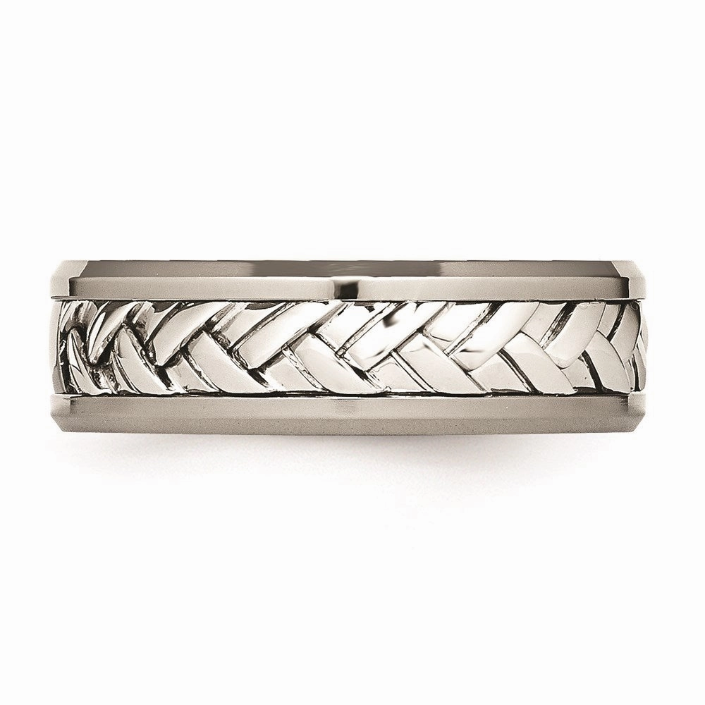 Titanium/Sterling Silver Inlay Polished 1pt. Diamond 7mm Band | TB440A