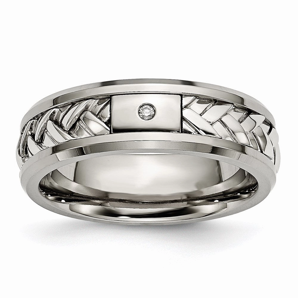 Titanium/Sterling Silver Inlay Polished 1pt. Diamond 7mm Band | TB440A