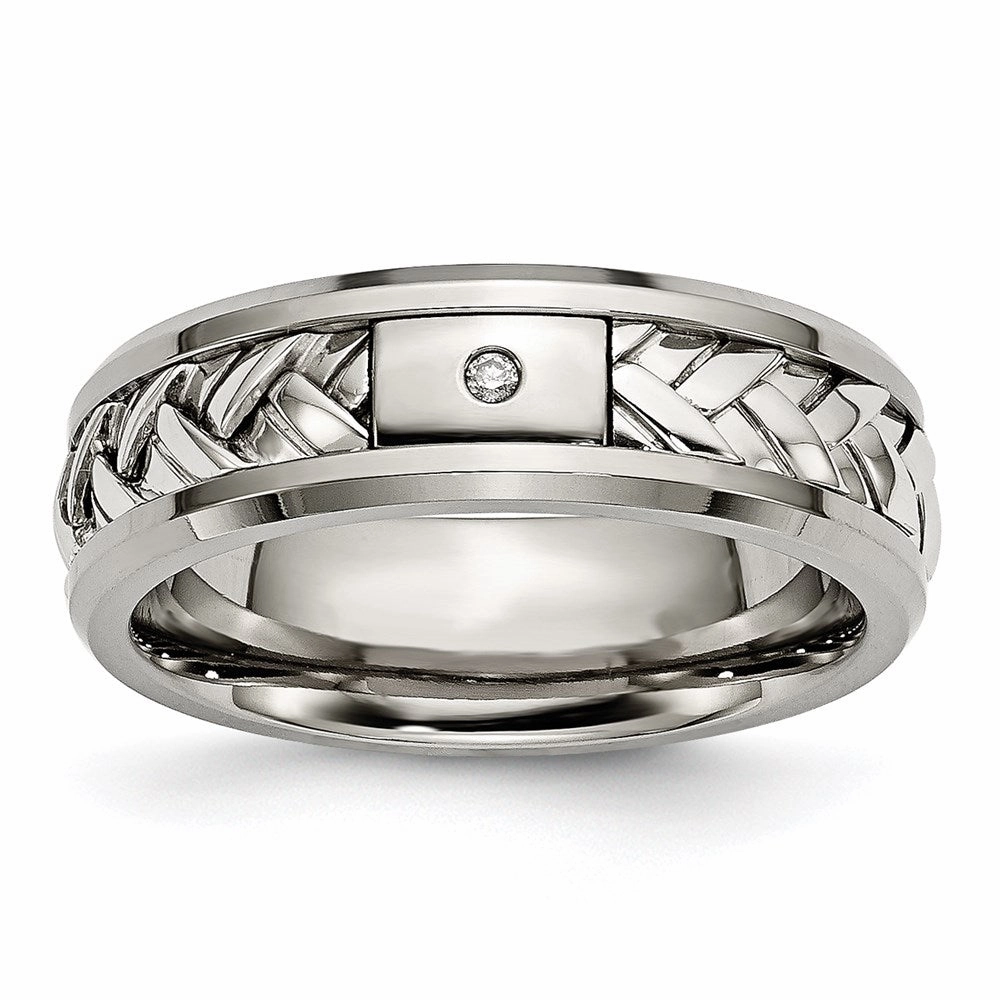 Titanium/Sterling Silver Inlay Polished 1pt. Diamond 7mm Band | TB440A
