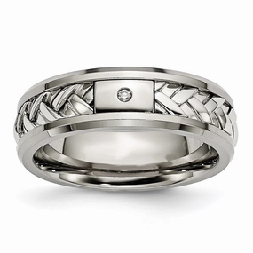 Titanium/Sterling Silver Inlay Polished 1pt. Diamond 7mm Band | TB440A
