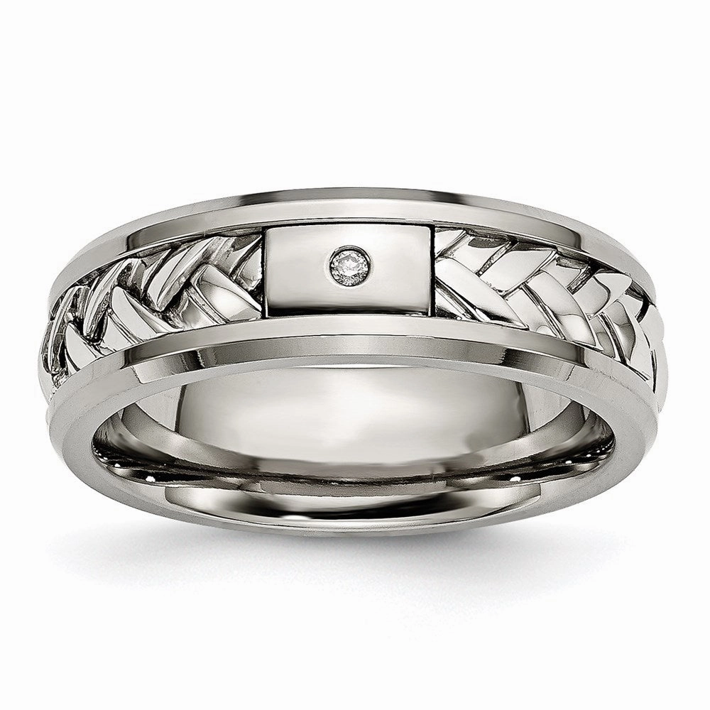 Titanium/Sterling Silver Inlay Polished 1pt. Diamond 7mm Band | TB440A