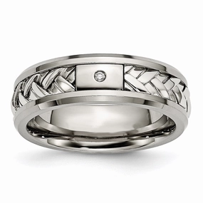 Titanium/Sterling Silver Inlay Polished 1pt. Diamond 7mm Band | TB440A