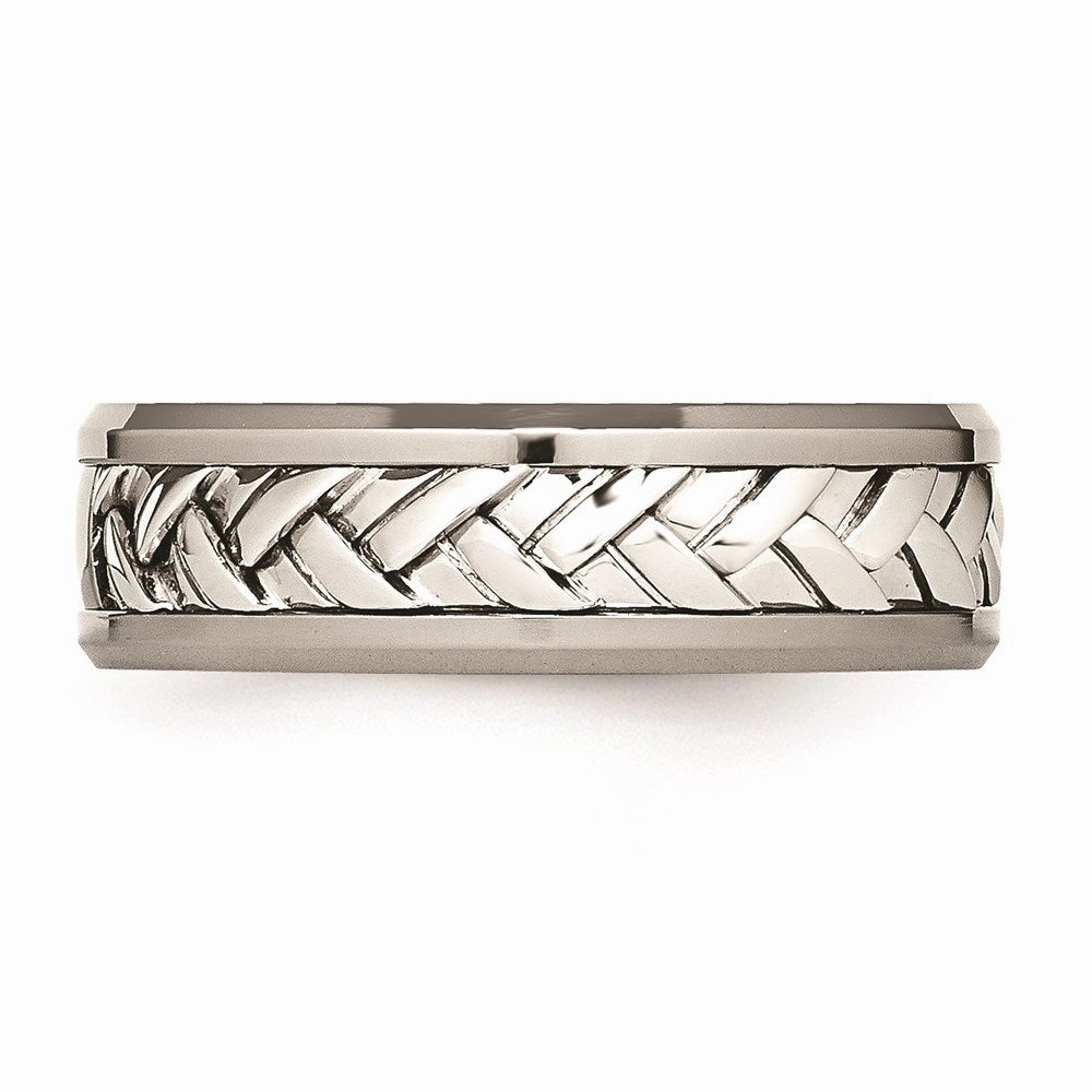 Titanium/Sterling Silver Inlay Polished 1pt. Diamond 7mm Band | TB440A