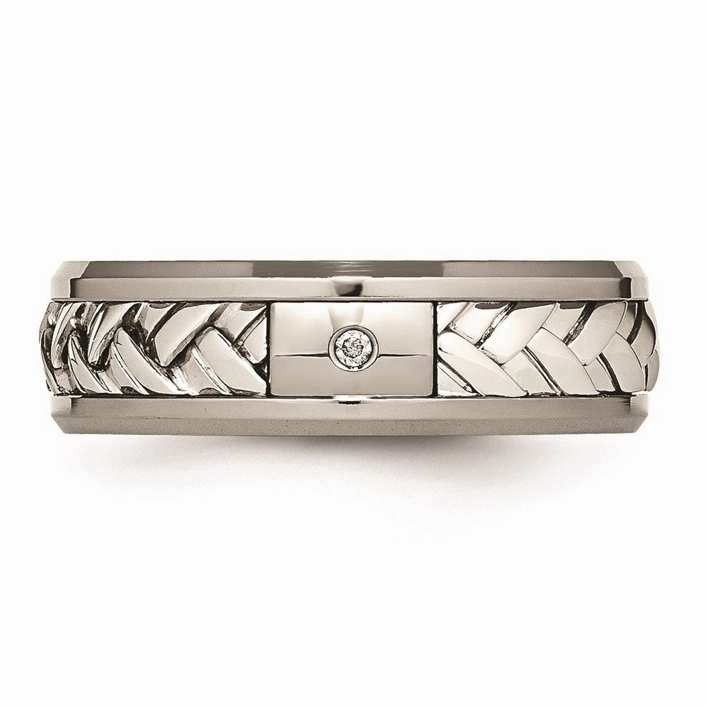Titanium/Sterling Silver Inlay Polished 1pt. Diamond 7mm Band | TB440A