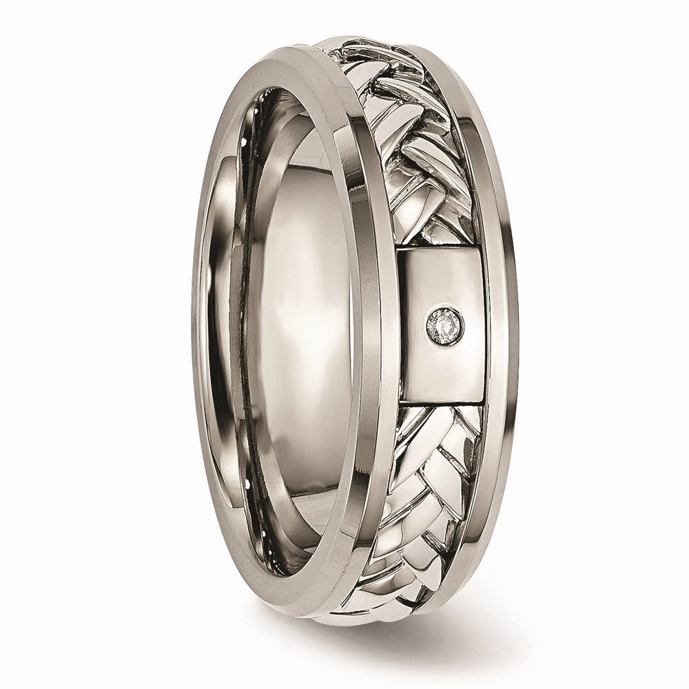 Titanium/Sterling Silver Inlay Polished 1pt. Diamond 7mm Band | TB440A