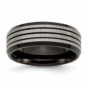 Titanium Striped 8mm Black IP-plated Brushed/Polished Band | TB309