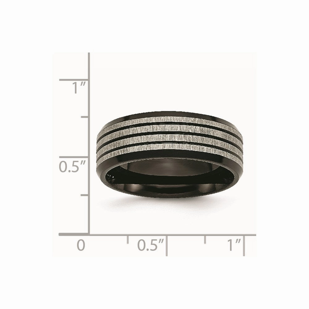 Titanium Striped 8mm Black IP-plated Brushed/Polished Band | TB309