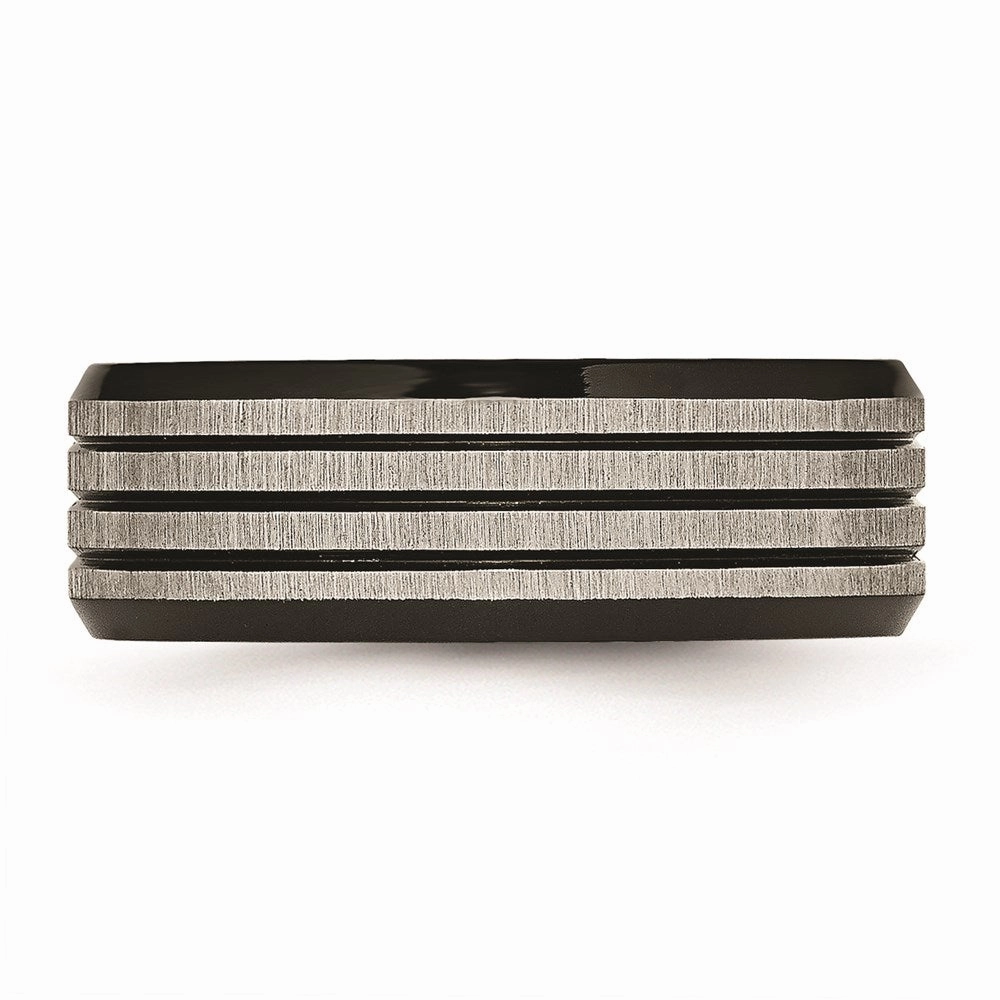 Titanium Striped 8mm Black IP-plated Brushed/Polished Band | TB309