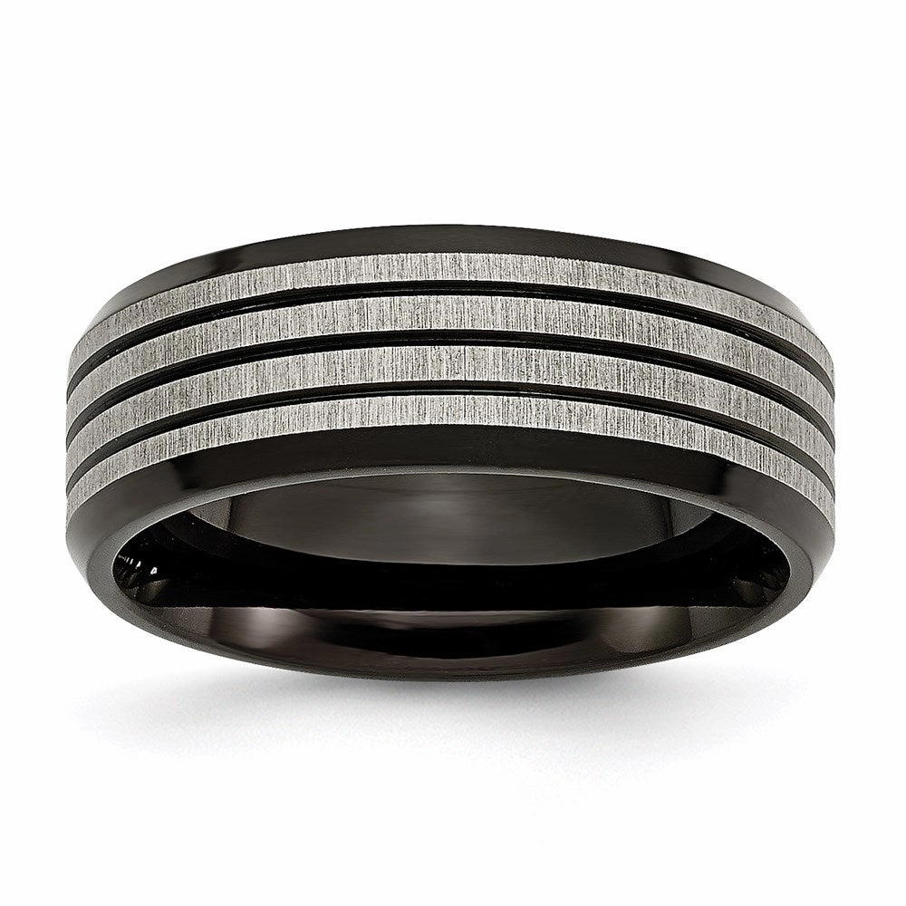 Titanium Striped 8mm Black IP-plated Brushed/Polished Band | TB309