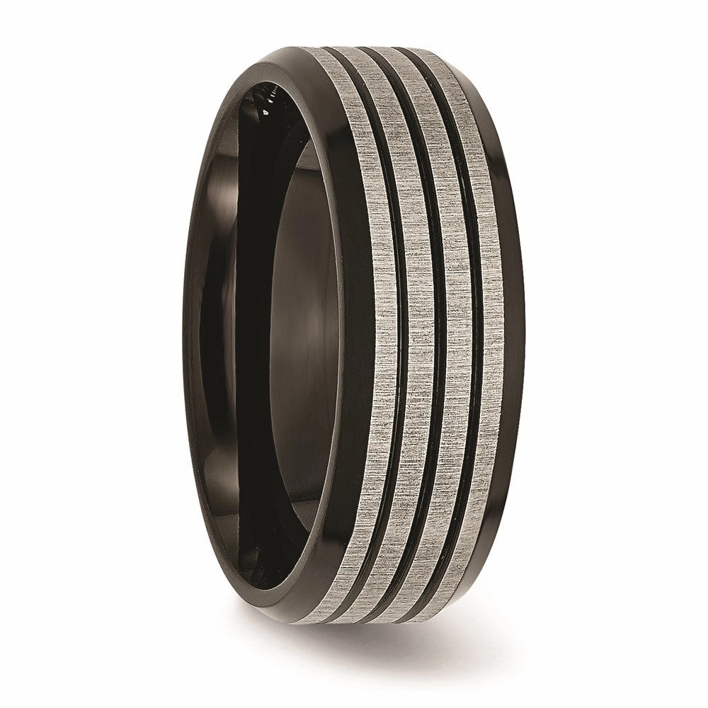 Titanium Striped 8mm Black IP-plated Brushed/Polished Band | TB309