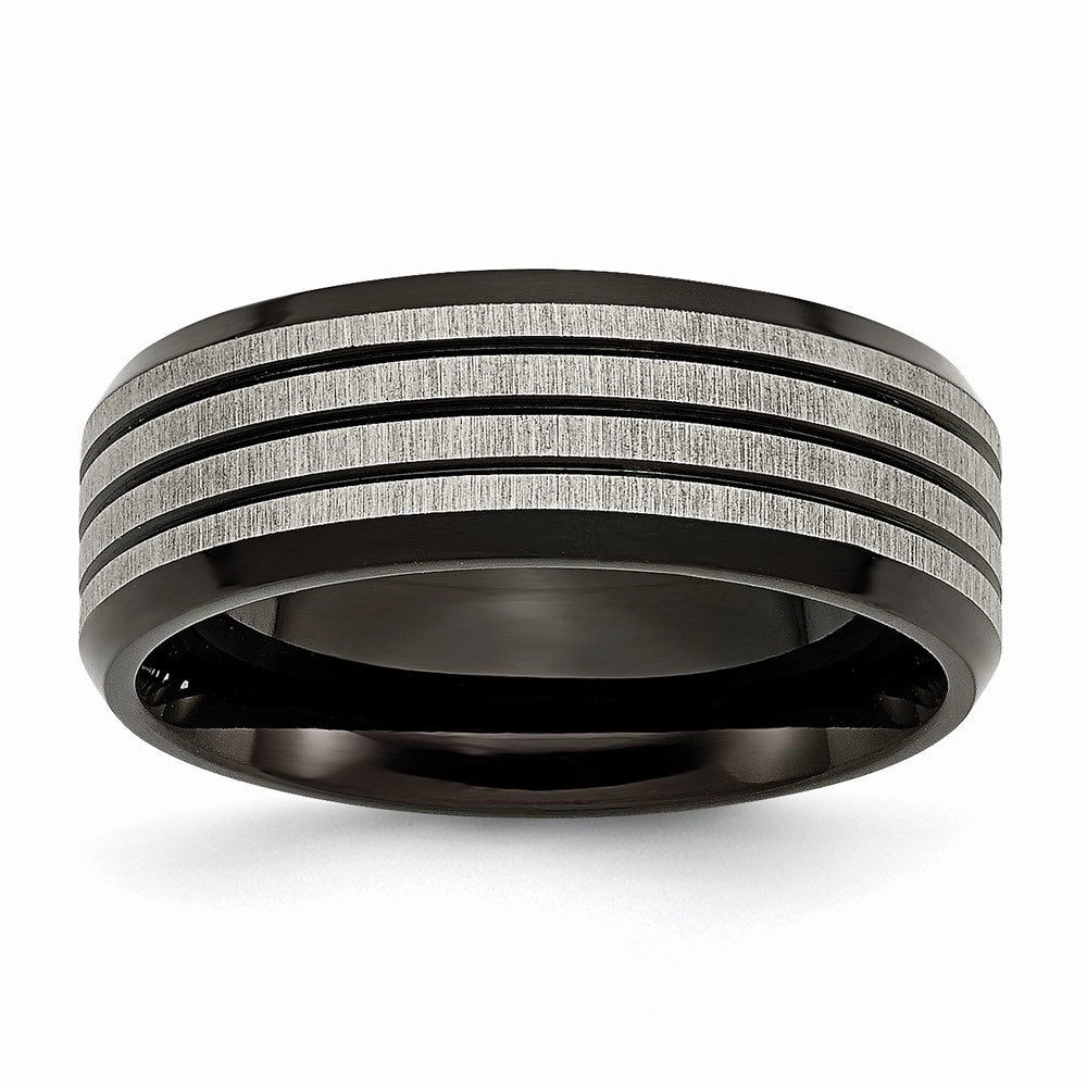 Titanium Striped 8mm Black IP-plated Brushed/Polished Band | TB309