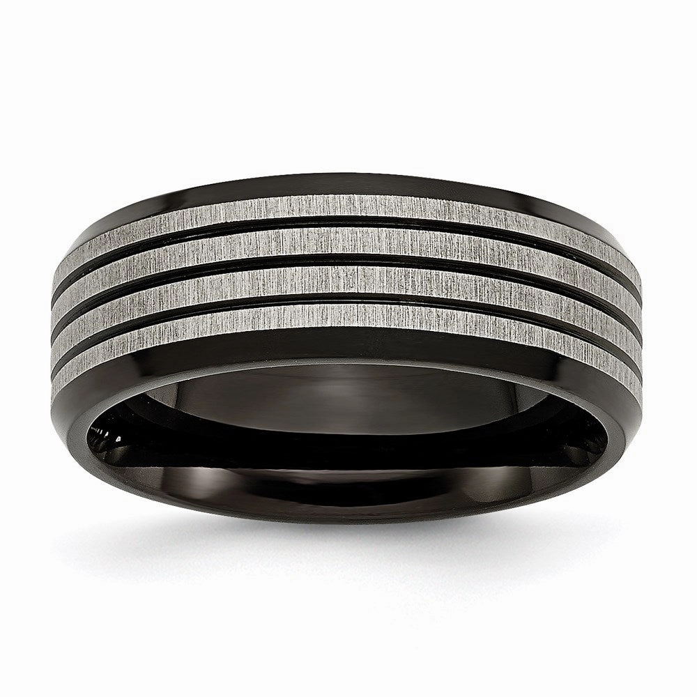 Titanium Striped 8mm Black IP-plated Brushed/Polished Band | TB309