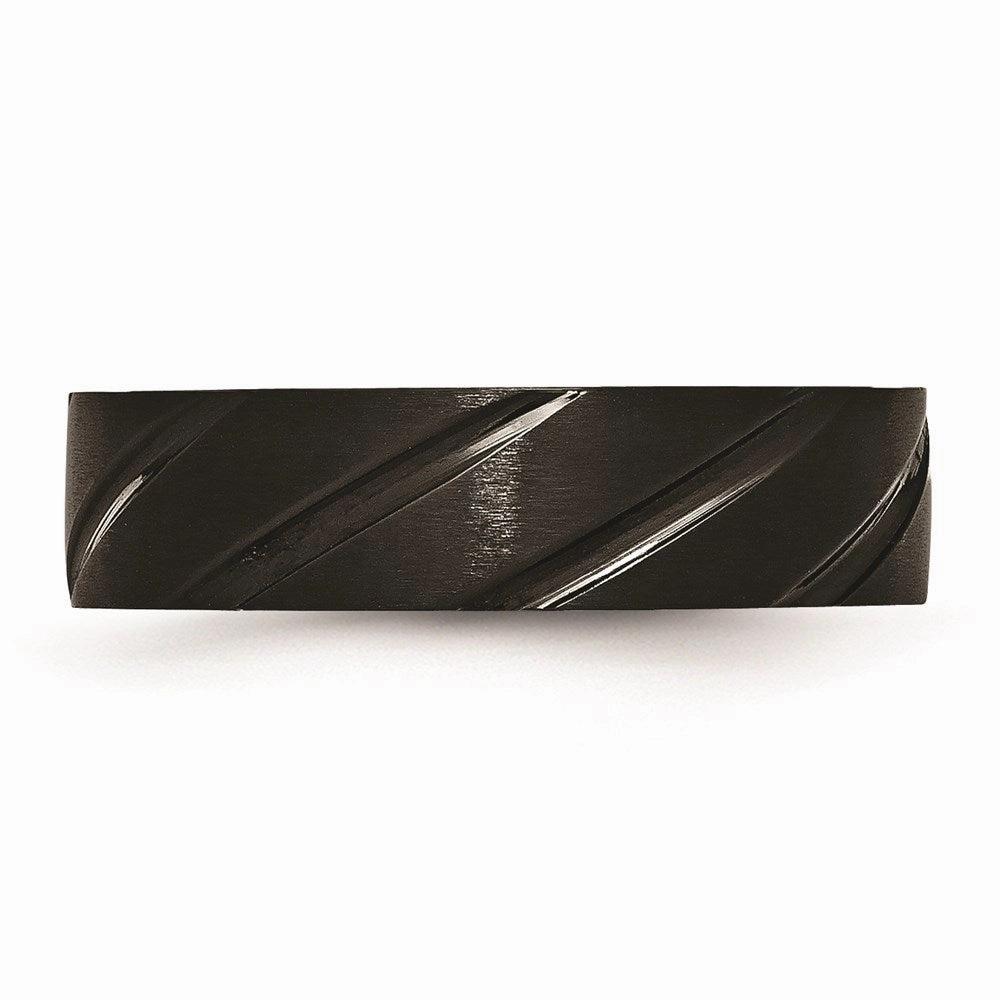 Titanium Swirl Design Black IP-plated 6mm Brushed/Polished Band | TB349