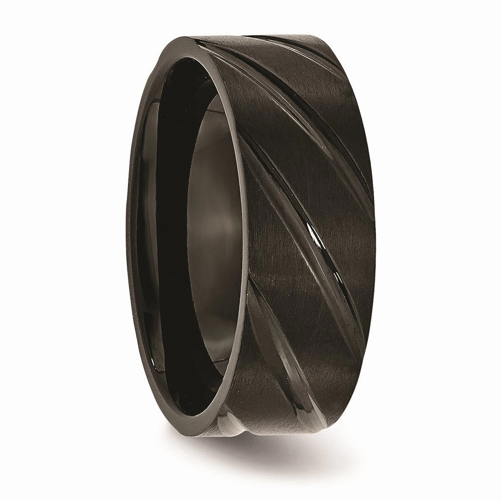 Titanium Swirl Design Black IP-plated 8mm Brushed/Polished Band | TB350
