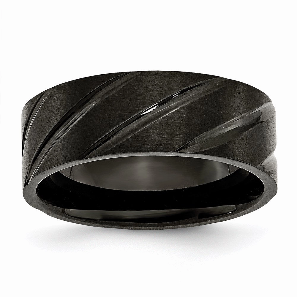 Titanium Swirl Design Black IP-plated 8mm Brushed/Polished Band | TB350