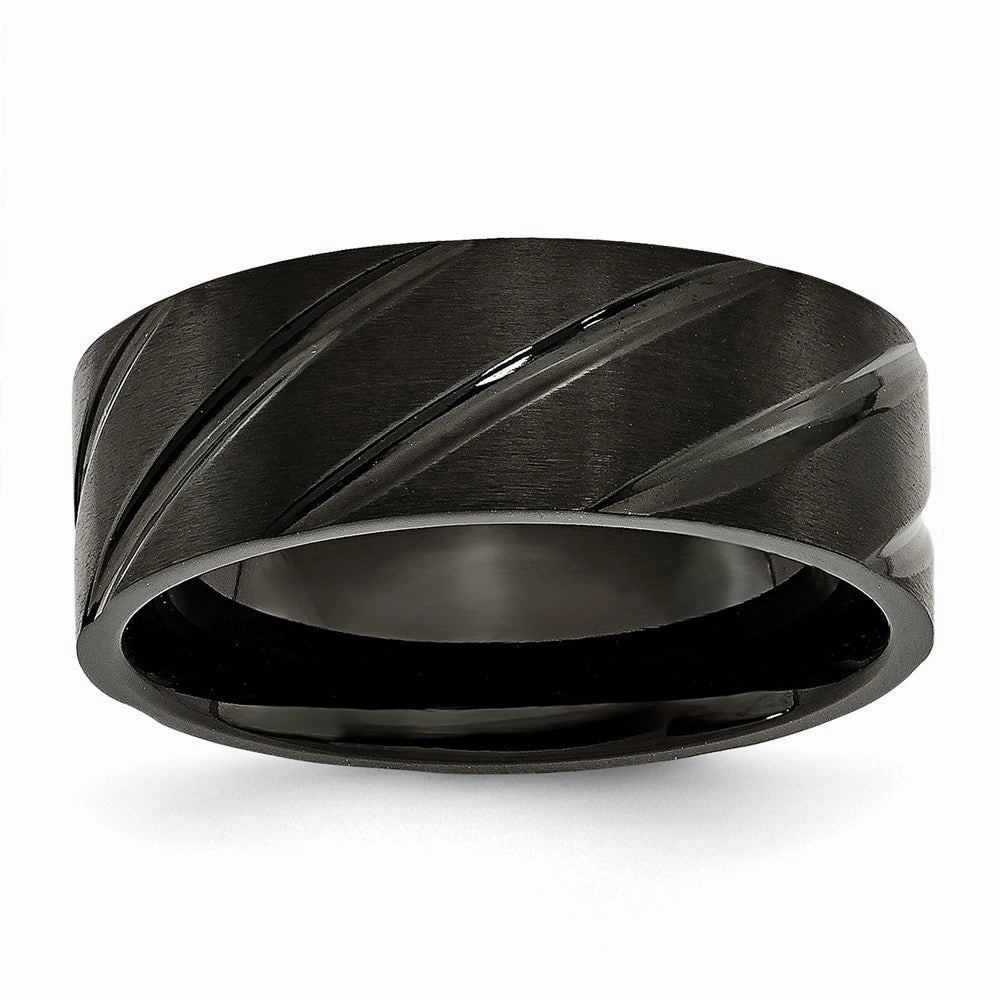 Titanium Swirl Design Black IP-plated 8mm Brushed/Polished Band | TB350
