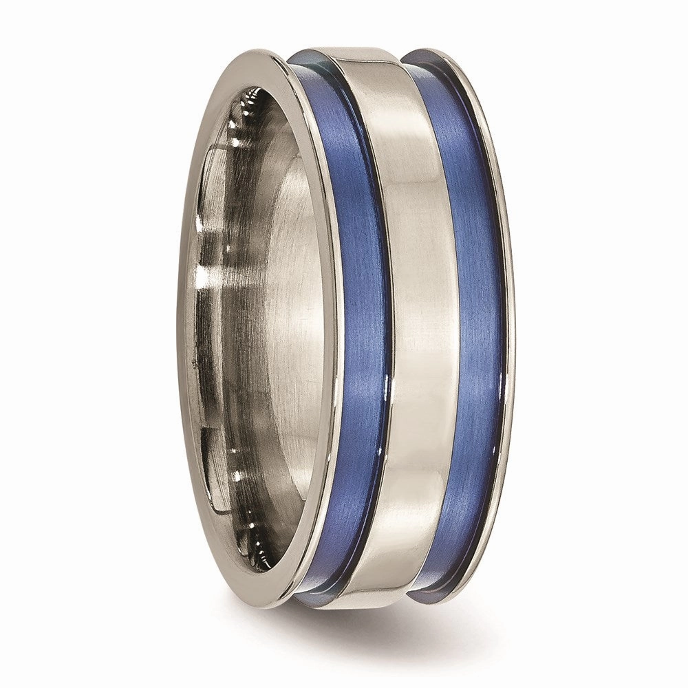 Titanium with Blue Double Groove 8.5mm Polished Band | TB415