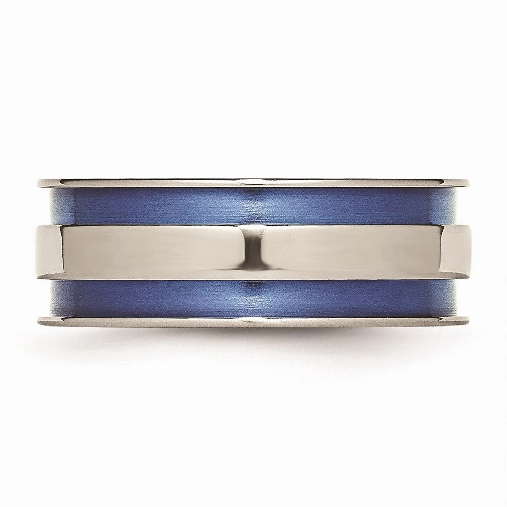 Titanium with Blue Double Groove 8.5mm Polished Band | TB415