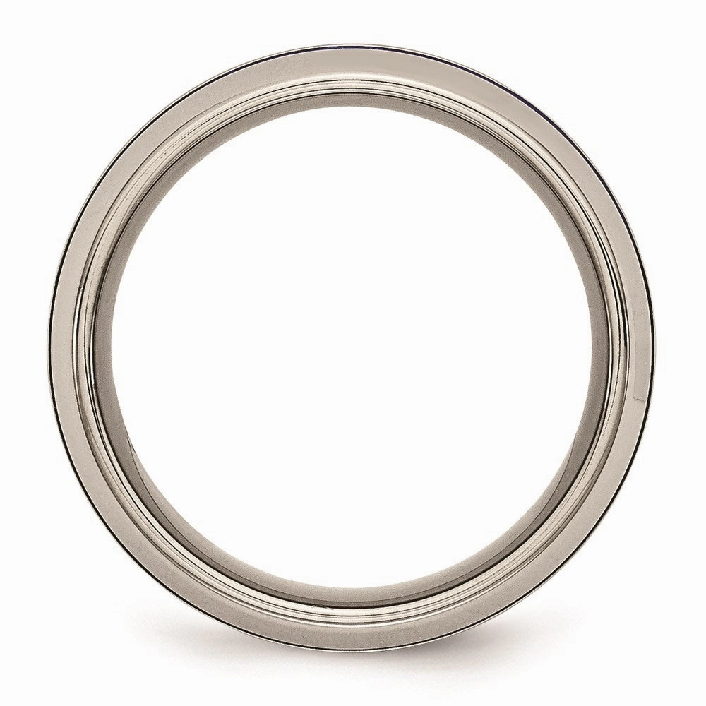 Titanium with Blue Triple Groove Beveled Edges 8mm Polished Band | TB417