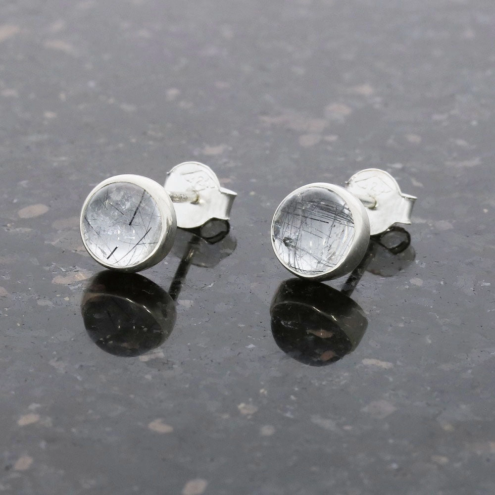 Tourmalated Quartz Sterling Silver Round Stud Earrings