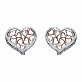 Unique & Co Sterling Silver and Rose Heart Earrings ME-817RG