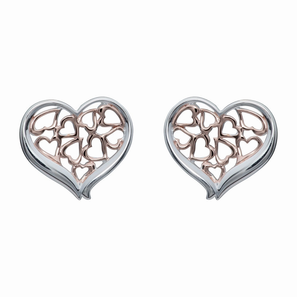 Unique & Co Sterling Silver and Rose Heart Earrings ME-817RG