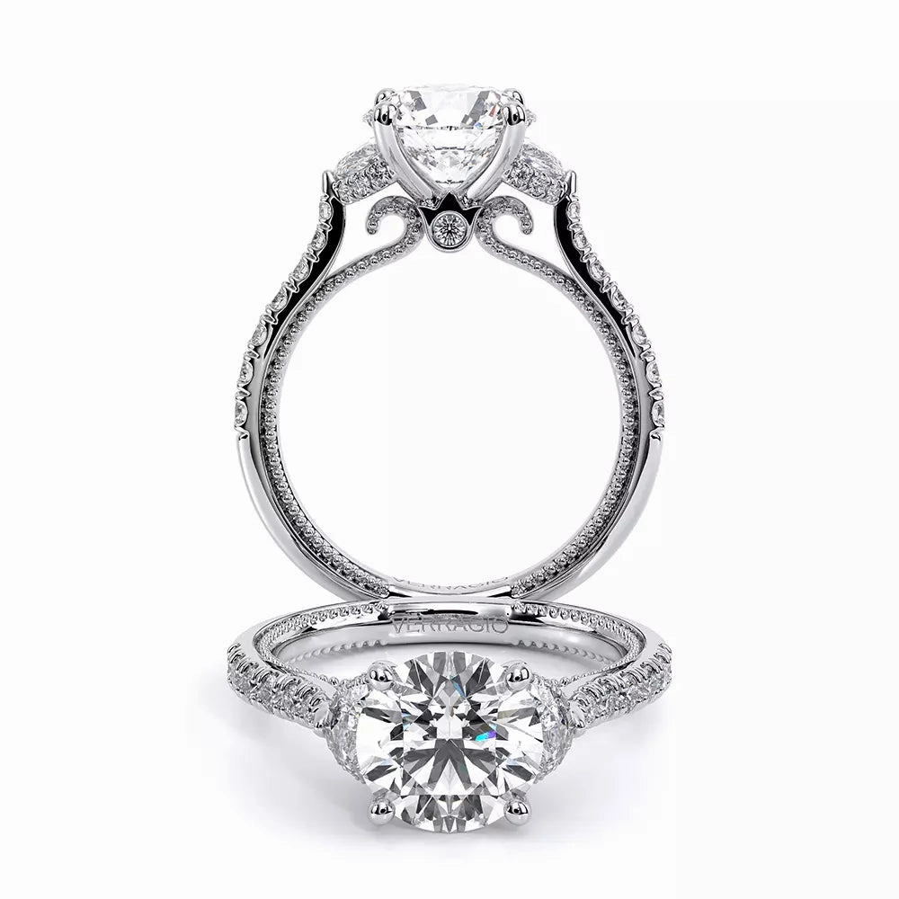Verragio Couture 18k Gold 3 Across Engagement Ring with Half Moon Diamonds