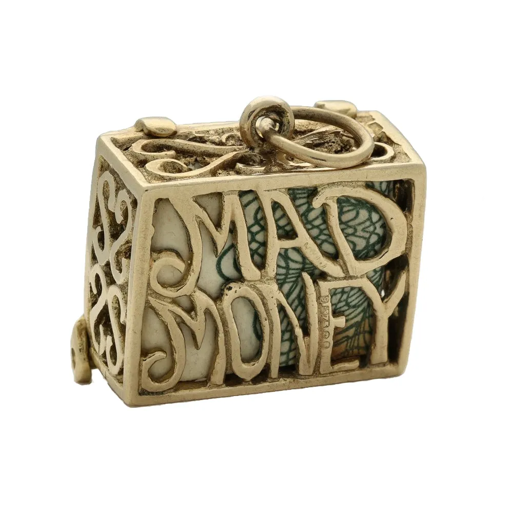 Vintage 9ct Yellow Gold Charm - 1 Old One Pound Note Break In Emergency Box