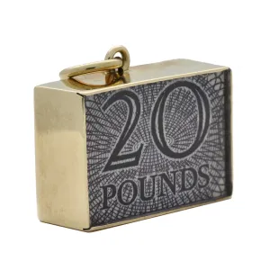 Vintage 9ct Yellow Gold Charm - 20 Old Twenty Pound Note Break In Emergency Box 1970's