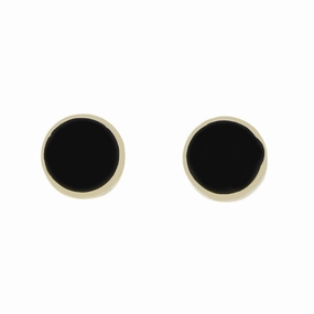 Whitby Jet 9ct Yellow Gold Round Stud Earrings