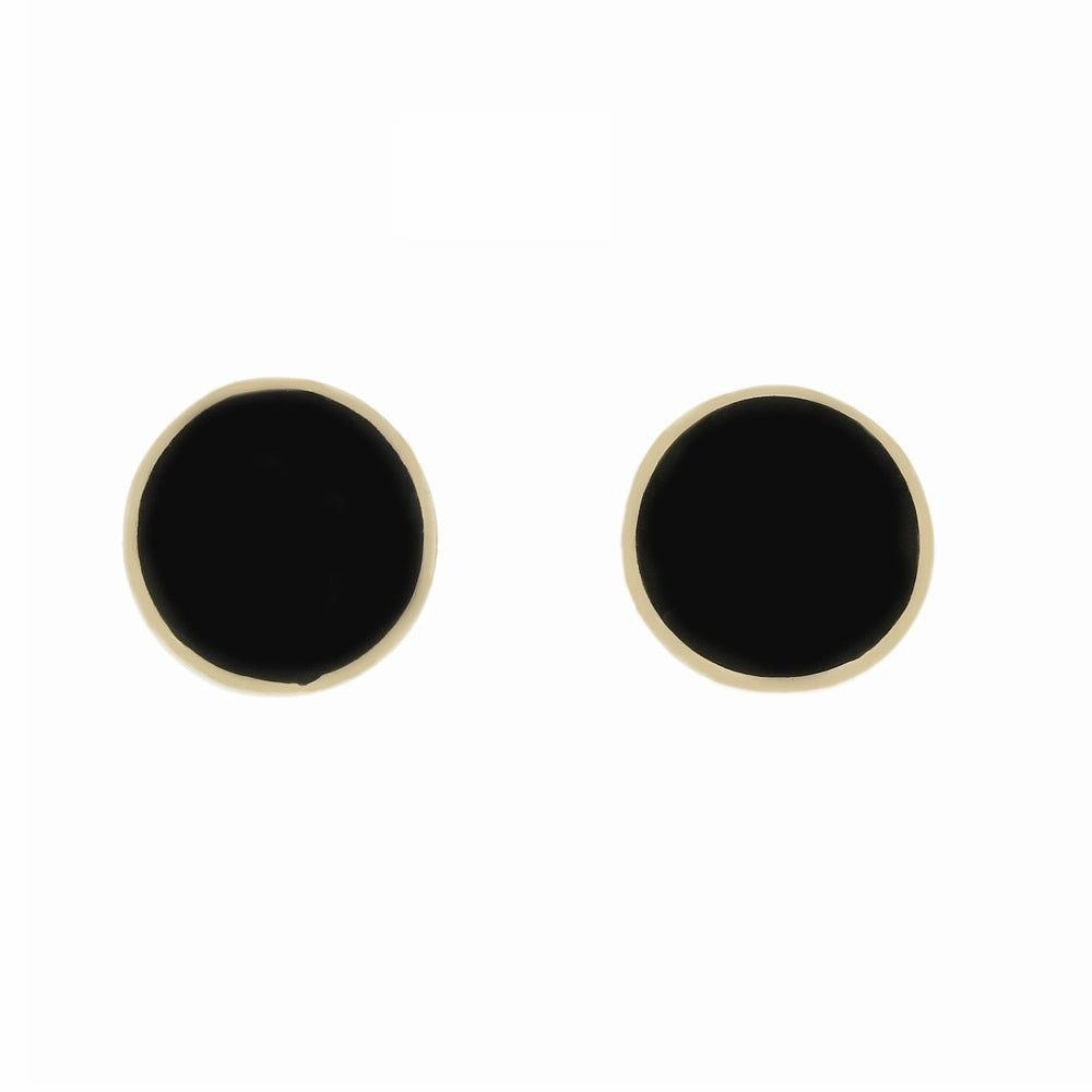 Whitby Jet 9ct Yellow Gold Round Stud Earrings
