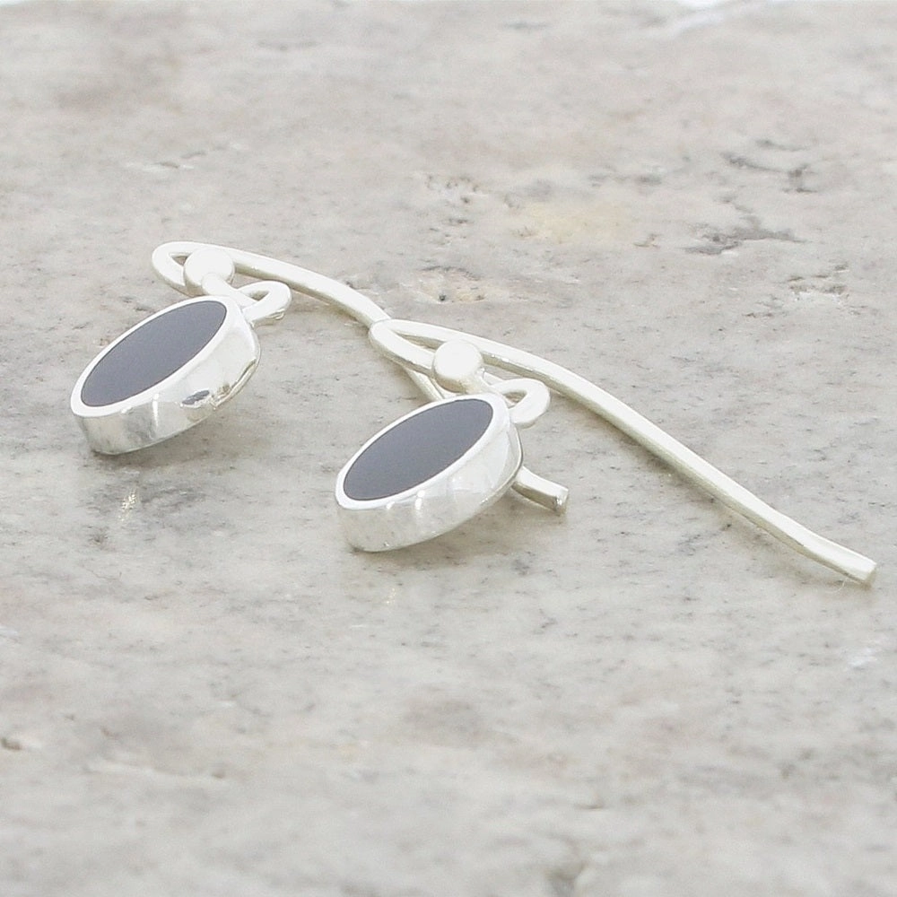 Whitby Jet Sterling Silver Oval Drop Earrings
