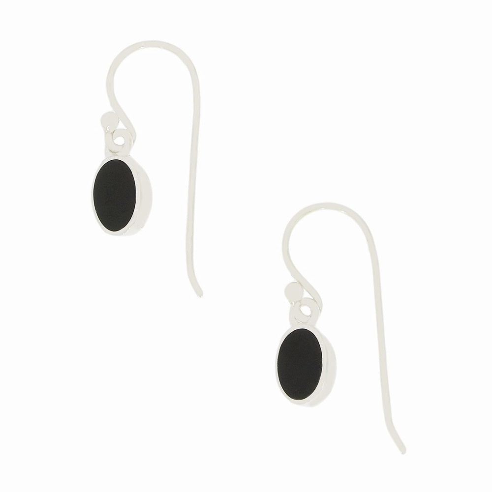 Whitby Jet Sterling Silver Oval Drop Earrings