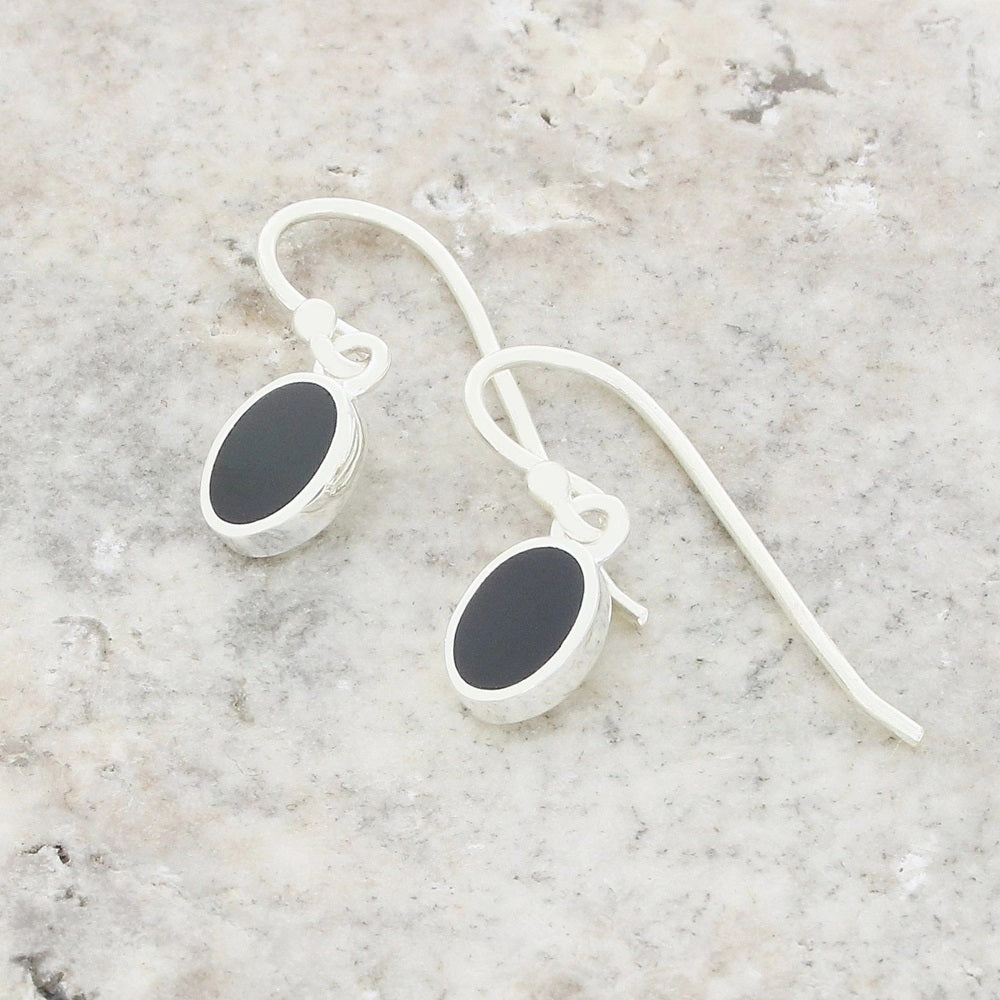 Whitby Jet Sterling Silver Oval Drop Earrings