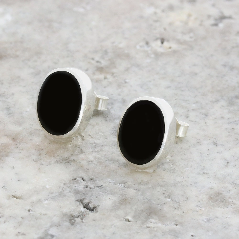 Whitby Jet Sterling Silver Oval Stud Earrings