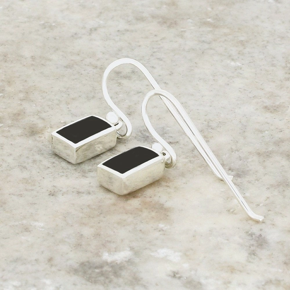 Whitby Jet Sterling Silver Rectangular Drop Earrings