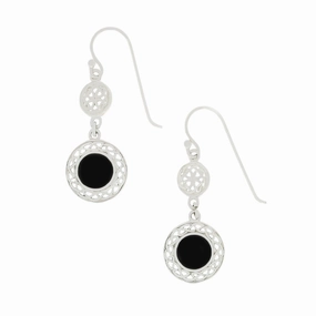 Whitby Jet Sterling Silver Round Celtic Drop Earrings