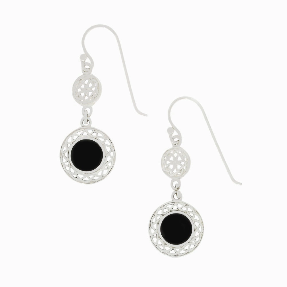 Whitby Jet Sterling Silver Round Celtic Drop Earrings