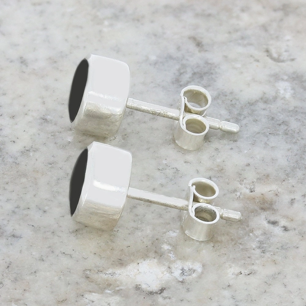 Whitby Jet Sterling Silver Small Round Stud Earrings