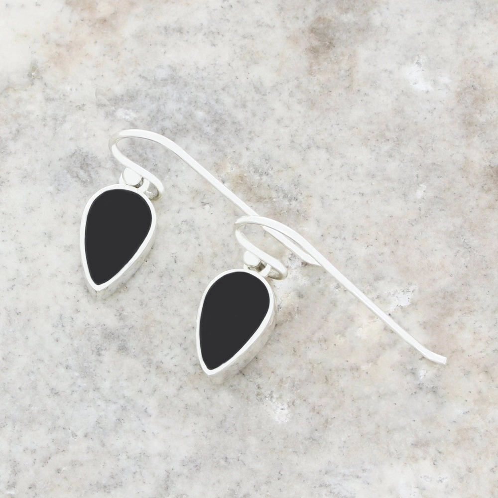 Whitby Jet Sterling Silver Teardrop Shape Drop Earrings