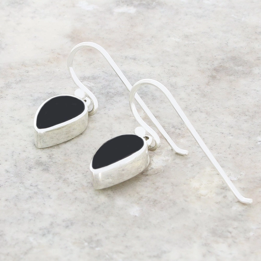 Whitby Jet Sterling Silver Teardrop Shape Drop Earrings