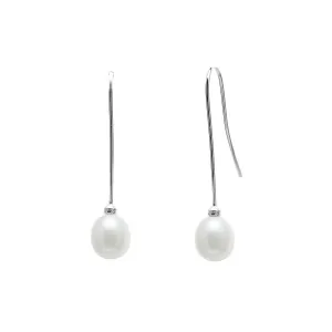 White Freshwater Pearl Sterling Silver Single Drop Earrings