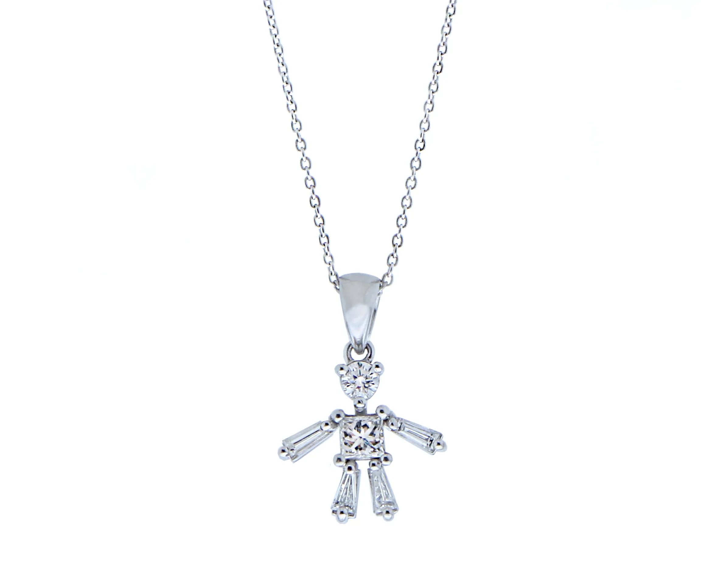 White gold necklace with a diamond figure charm
