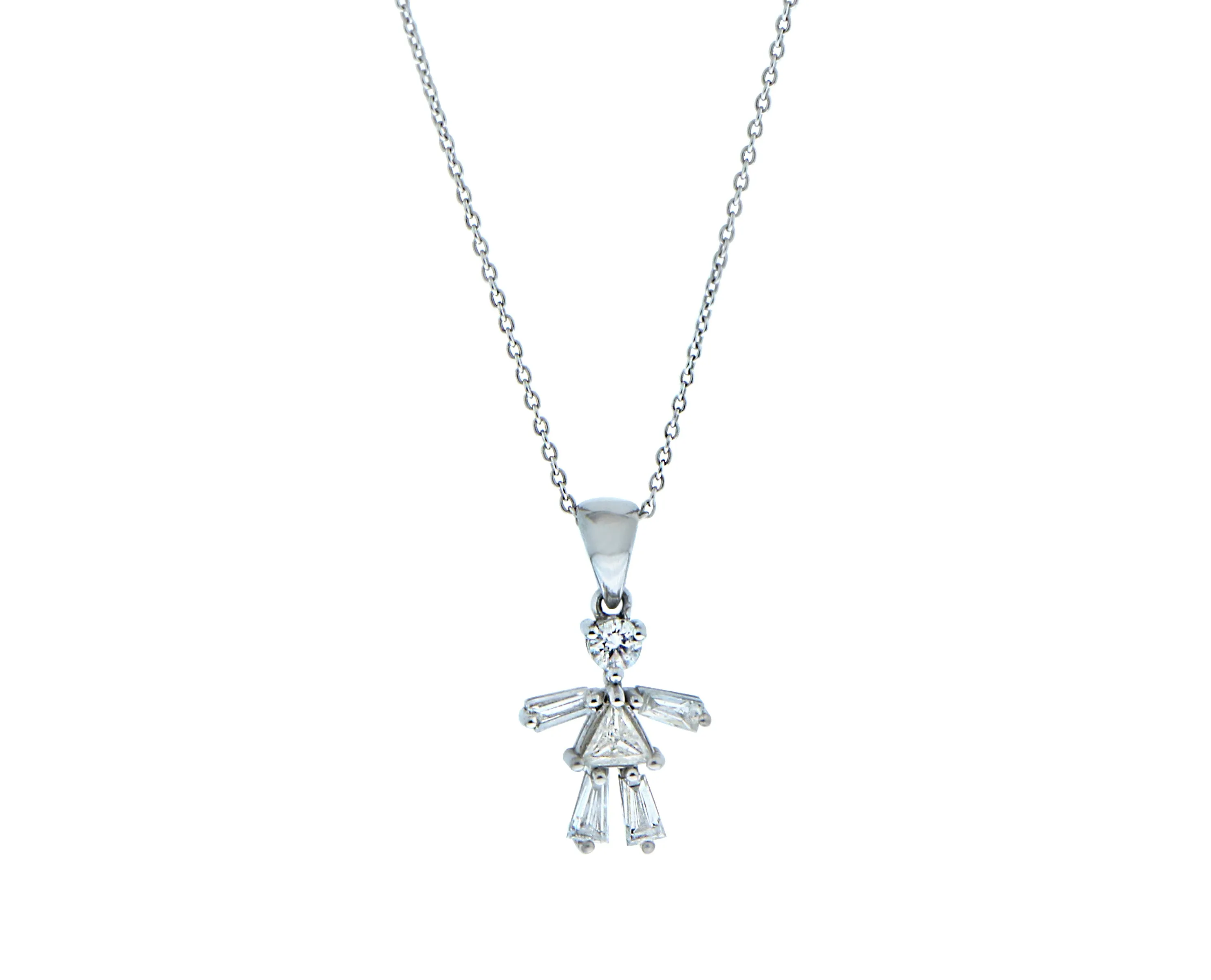 White gold necklace with a diamond figure charm